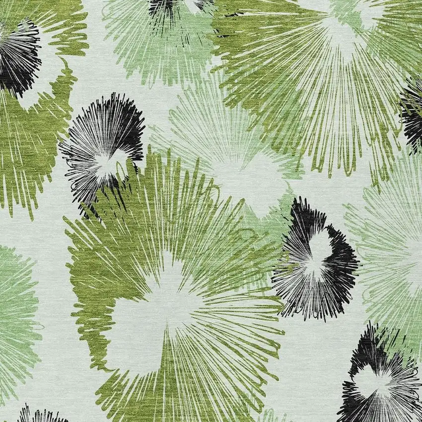 Olive Green Ivory And Charcoal Floral Washable Indoor Outdoor Area Rug Photo 4