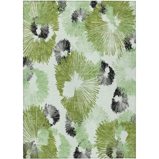 Olive Green Ivory And Charcoal Floral Washable Indoor Outdoor Area Rug Photo 1
