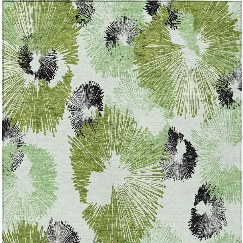 Olive Green Ivory And Charcoal Floral Washable Indoor Outdoor Area Rug Photo 5