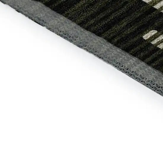 Olive Green Ivory And Charcoal Geometric Washable Area Rug With UV Protection Photo 3