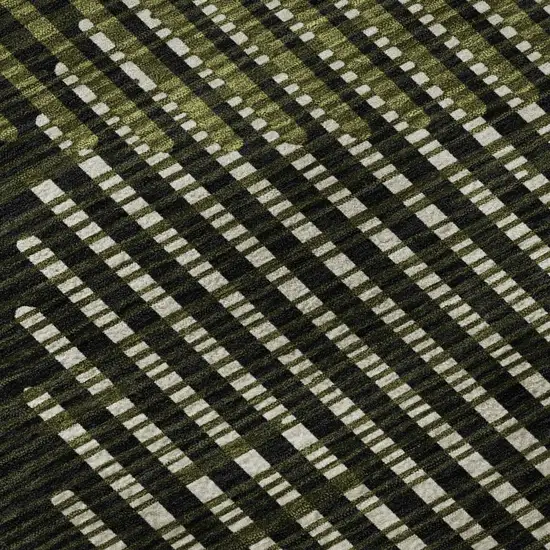 Olive Green Ivory And Charcoal Geometric Washable Area Rug With UV Protection Photo 8