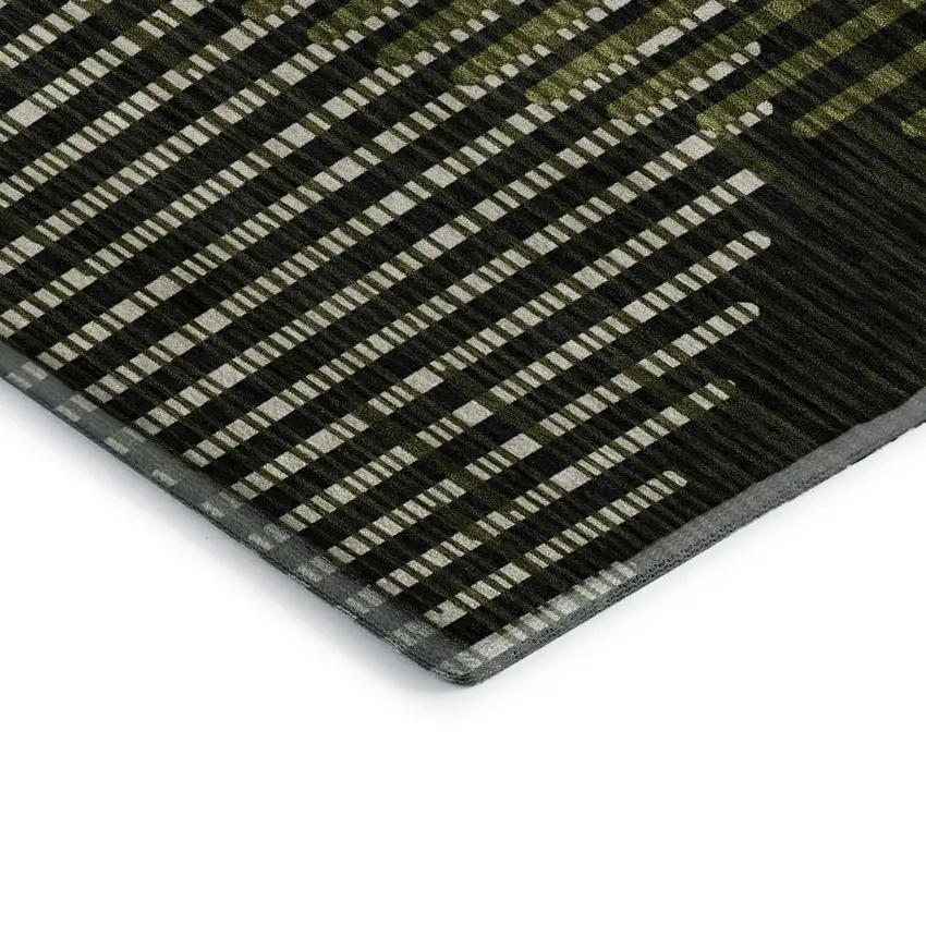 Olive Green Ivory And Charcoal Geometric Washable Area Rug With UV Protection Photo 2