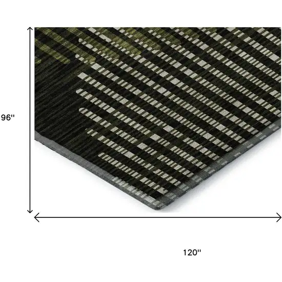 Olive Green Ivory And Charcoal Geometric Washable Area Rug With UV Protection Photo 9