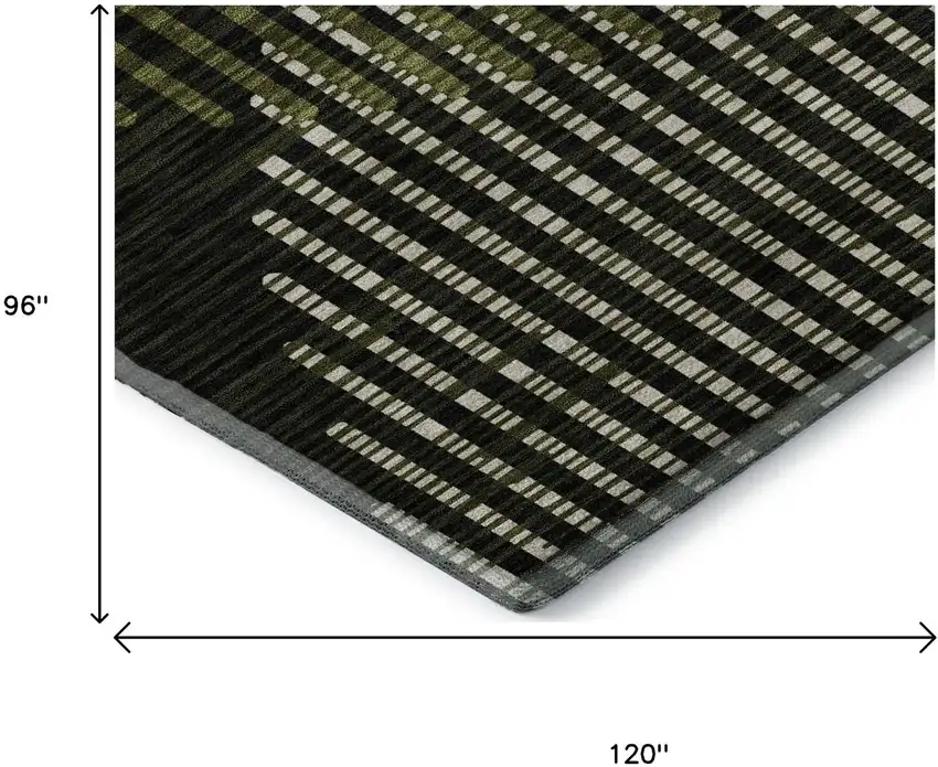 Olive Green Ivory And Charcoal Geometric Washable Area Rug With UV Protection Photo 9
