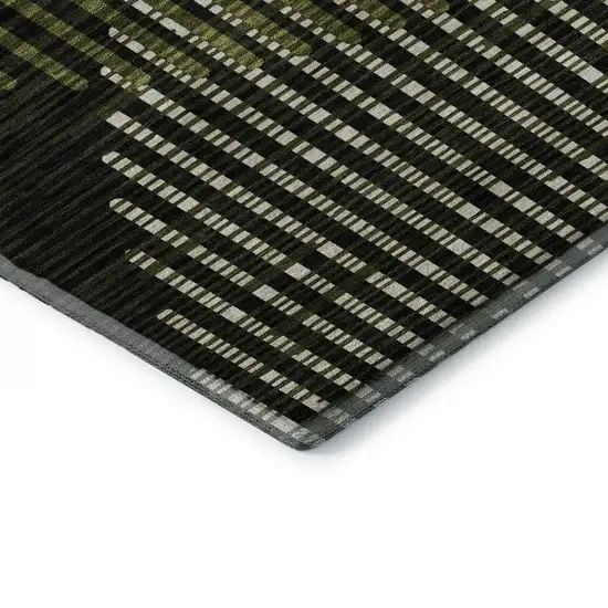 Olive Green Ivory And Charcoal Geometric Washable Area Rug With UV Protection Photo 1