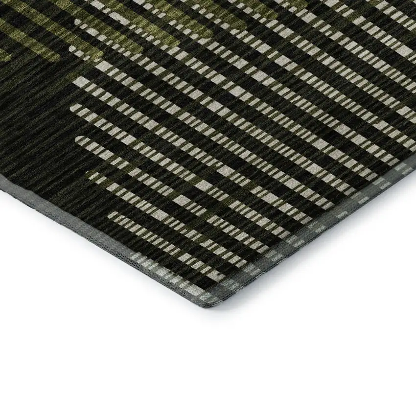 Olive Green Ivory And Charcoal Geometric Washable Area Rug With UV Protection Photo 1
