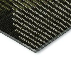 Photo of Olive Green Ivory And Charcoal Geometric Washable Area Rug With UV Protection