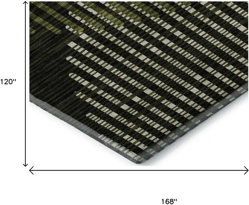 Olive Green Ivory And Charcoal Geometric Washable Area Rug With UV Protection Photo 9