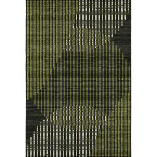 Olive Green Ivory And Charcoal Geometric Washable Area Rug With UV Protection Photo 5