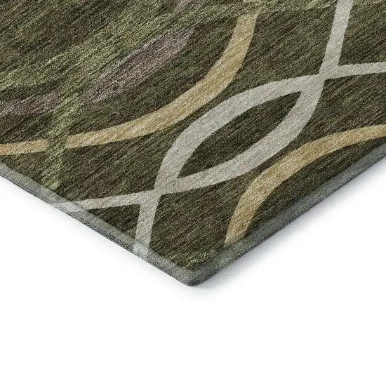 Olive Green Ivory And Gold Abstract Washable Area Rug With UV Protection Photo 8
