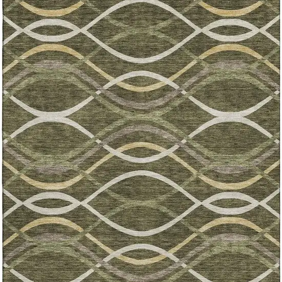 Olive Green Ivory And Gold Abstract Washable Area Rug With UV Protection Photo 4