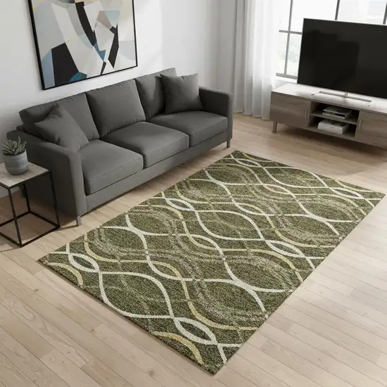 Olive Green Ivory And Gold Abstract Washable Area Rug With UV Protection Photo 2