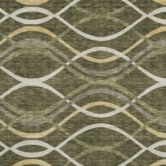 Olive Green Ivory And Gold Abstract Washable Area Rug With UV Protection Photo 3