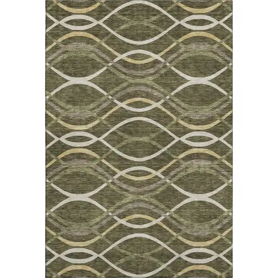 Olive Green Ivory And Gold Abstract Washable Area Rug With UV Protection Photo 1