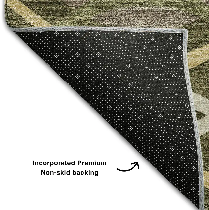 Olive Green Ivory And Gold Abstract Washable Area Rug With UV Protection Photo 7