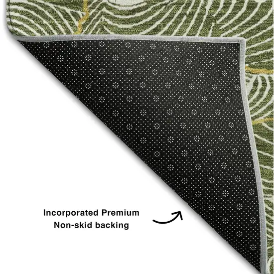 Olive Green Ivory And Gold Abstract Washable Area Rug With UV Protection Photo 6