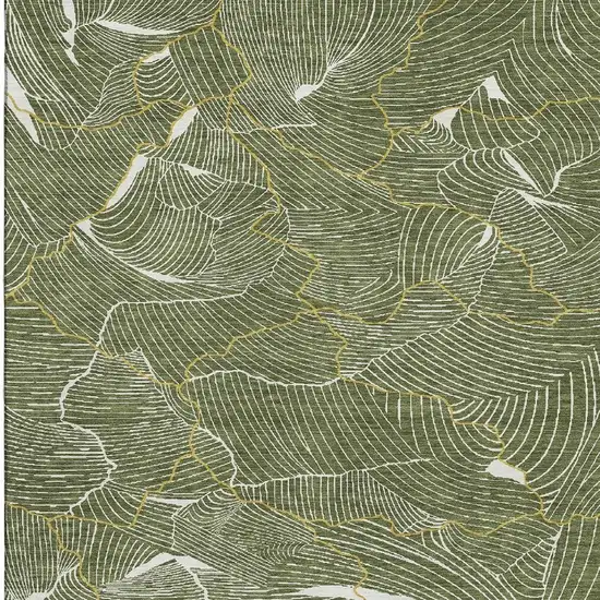 Olive Green Ivory And Gold Abstract Washable Area Rug With UV Protection Photo 3