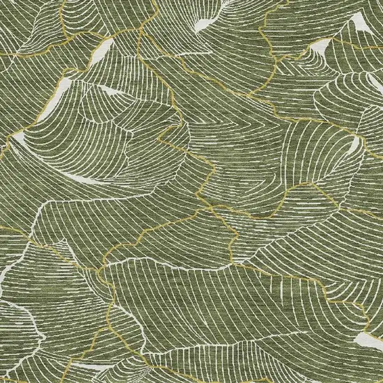 Olive Green Ivory And Gold Abstract Washable Area Rug With UV Protection Photo 2