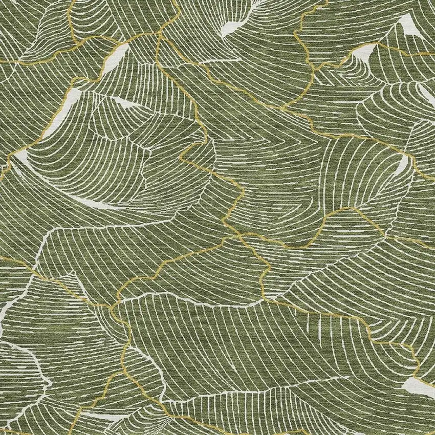 Olive Green Ivory And Gold Abstract Washable Area Rug With UV Protection Photo 2