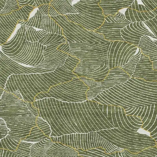 Olive Green Ivory And Gold Abstract Washable Area Rug With UV Protection Photo 2