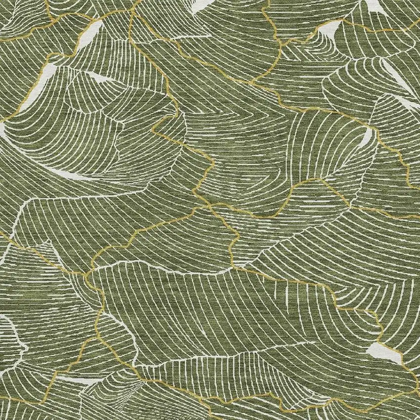 Olive Green Ivory And Gold Abstract Washable Area Rug With UV Protection Photo 2