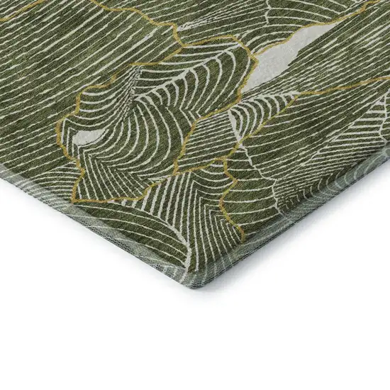 Olive Green Ivory And Gold Abstract Washable Area Rug With UV Protection Photo 7