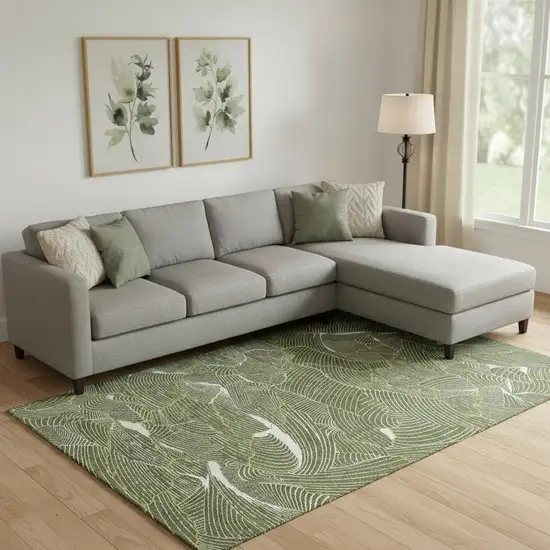 Olive Green Ivory And Gold Abstract Washable Area Rug With UV Protection Photo 2