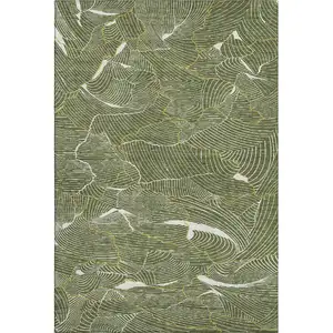 Photo of Olive Green Ivory And Gold Abstract Washable Area Rug With UV Protection