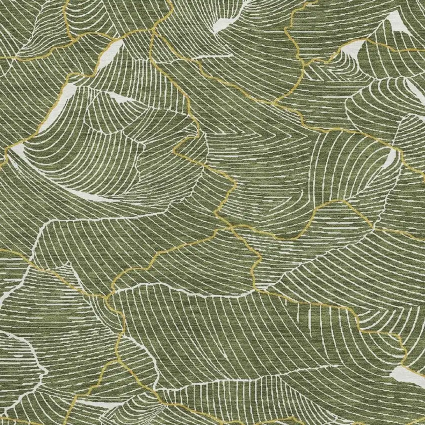Olive Green Ivory And Gold Abstract Washable Area Rug With UV Protection Photo 2