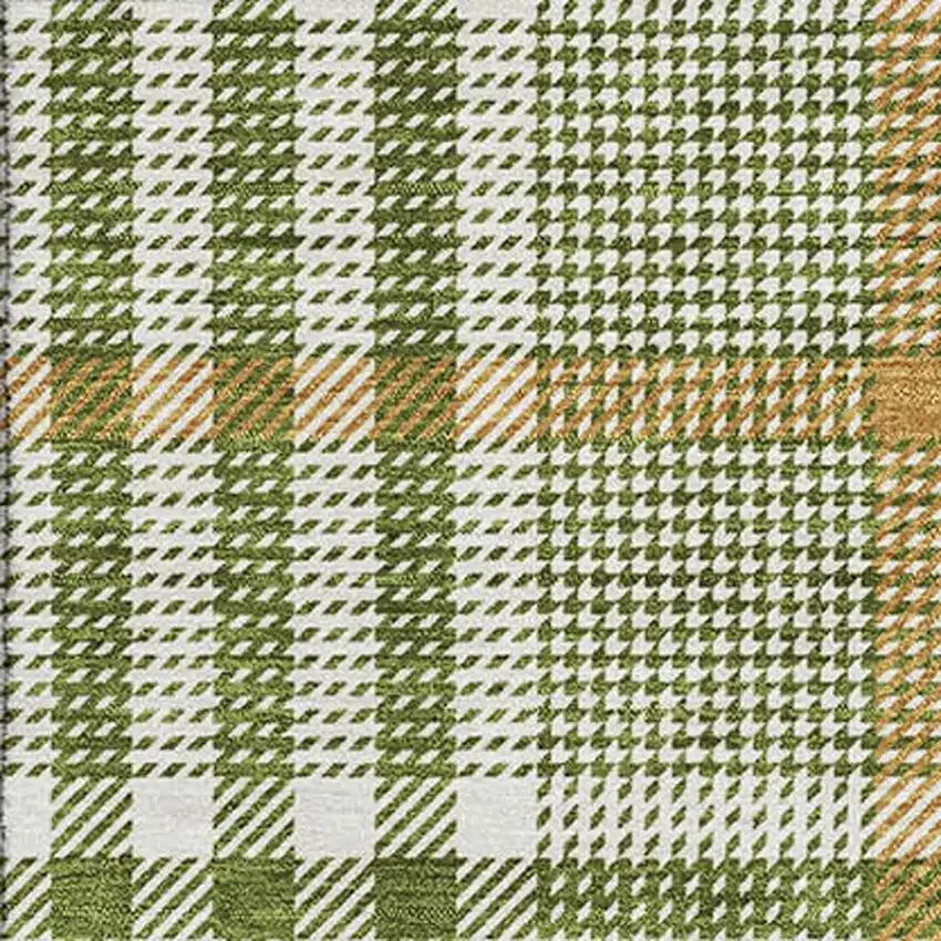 Olive Green Ivory And Gold Plaid Washable Area Rug With UV Protection Photo 2