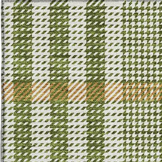 Olive Green Ivory And Gold Plaid Washable Area Rug With UV Protection Photo 2