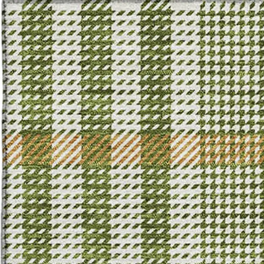 Olive Green Ivory And Gold Plaid Washable Area Rug With UV Protection Photo 2