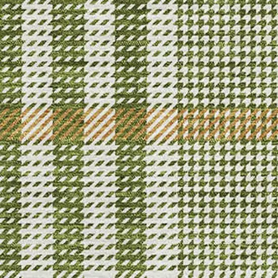 Olive Green Ivory And Gold Plaid Washable Area Rug With UV Protection Photo 2
