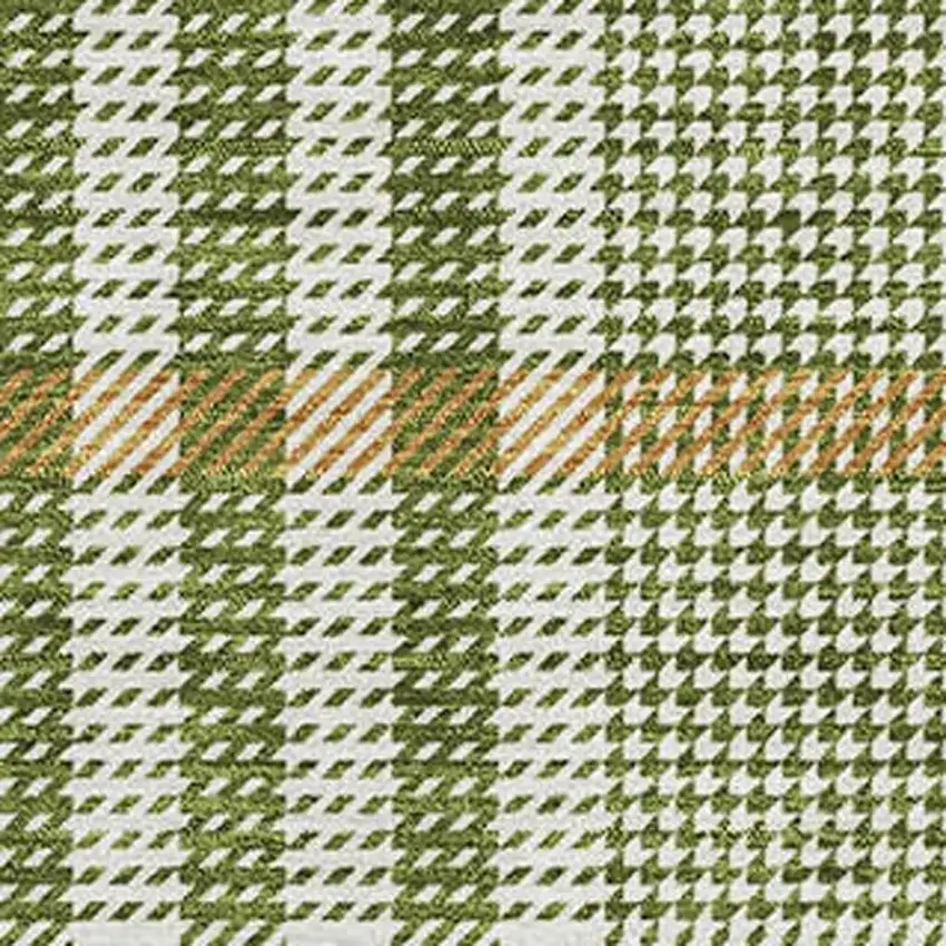 Olive Green Ivory And Gold Plaid Washable Area Rug With UV Protection Photo 2