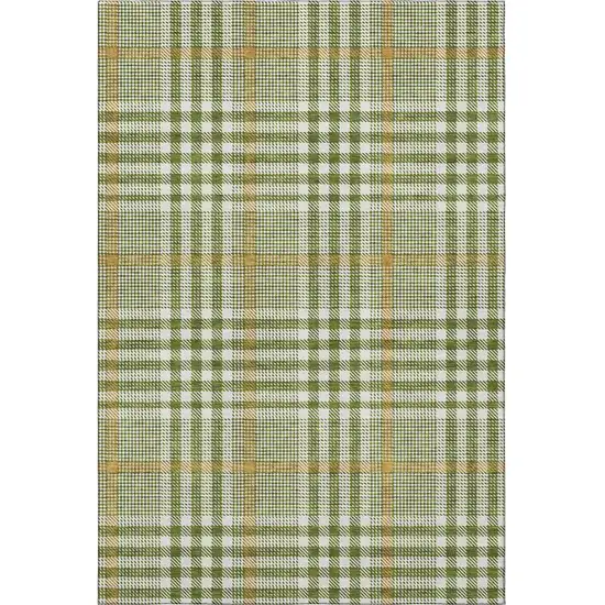 Olive Green Ivory And Gold Plaid Washable Area Rug With UV Protection Photo 3