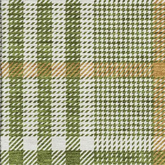 Olive Green Ivory And Gold Plaid Washable Area Rug With UV Protection Photo 3