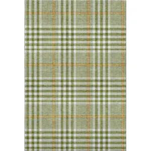 Photo of Olive Green Ivory And Gold Plaid Washable Area Rug With UV Protection