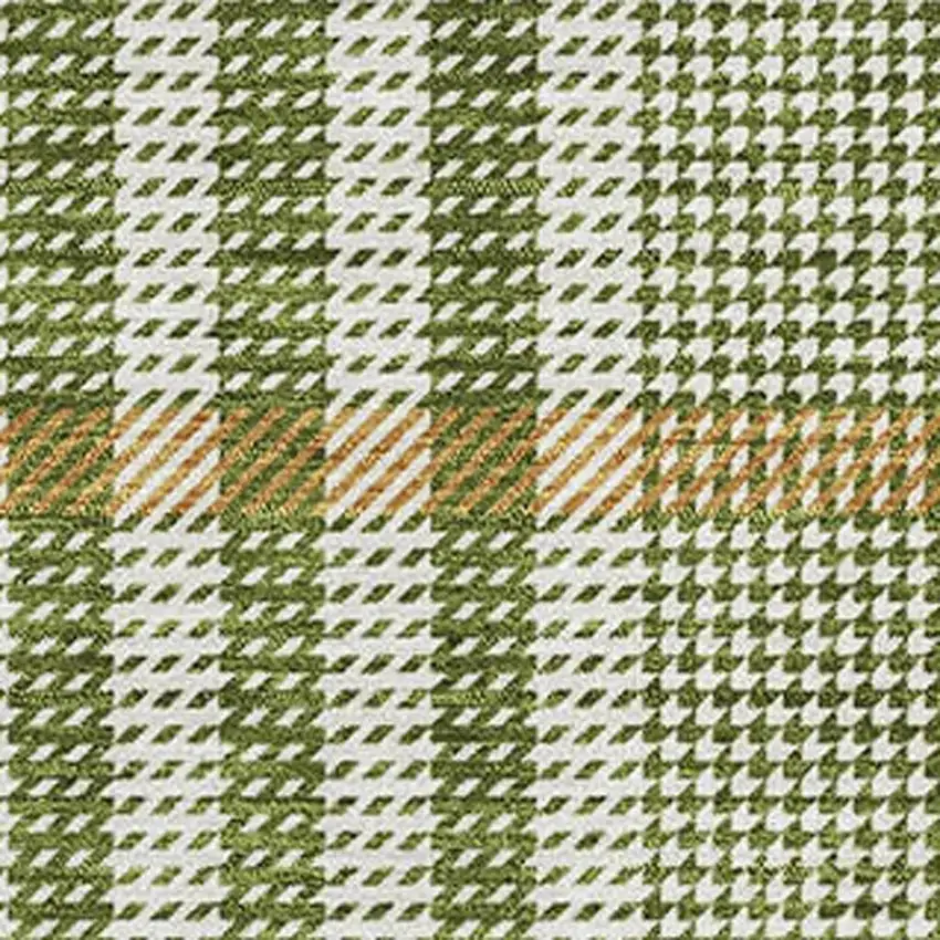 Olive Green Ivory And Gold Plaid Washable Area Rug With UV Protection Photo 2