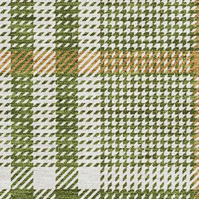 Olive Green Ivory And Gold Plaid Washable Area Rug With UV Protection Photo 2