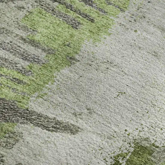 Olive Green Ivory And Gray Abstract Washable Area Rug With UV Protection Photo 2