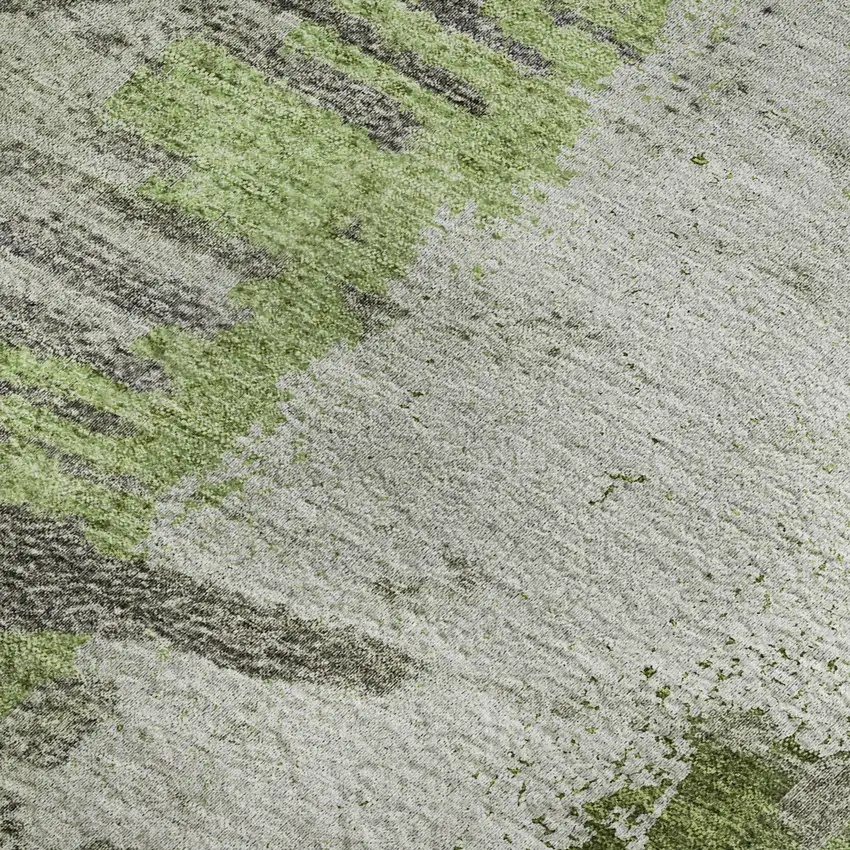 Olive Green Ivory And Gray Abstract Washable Area Rug With UV Protection Photo 2
