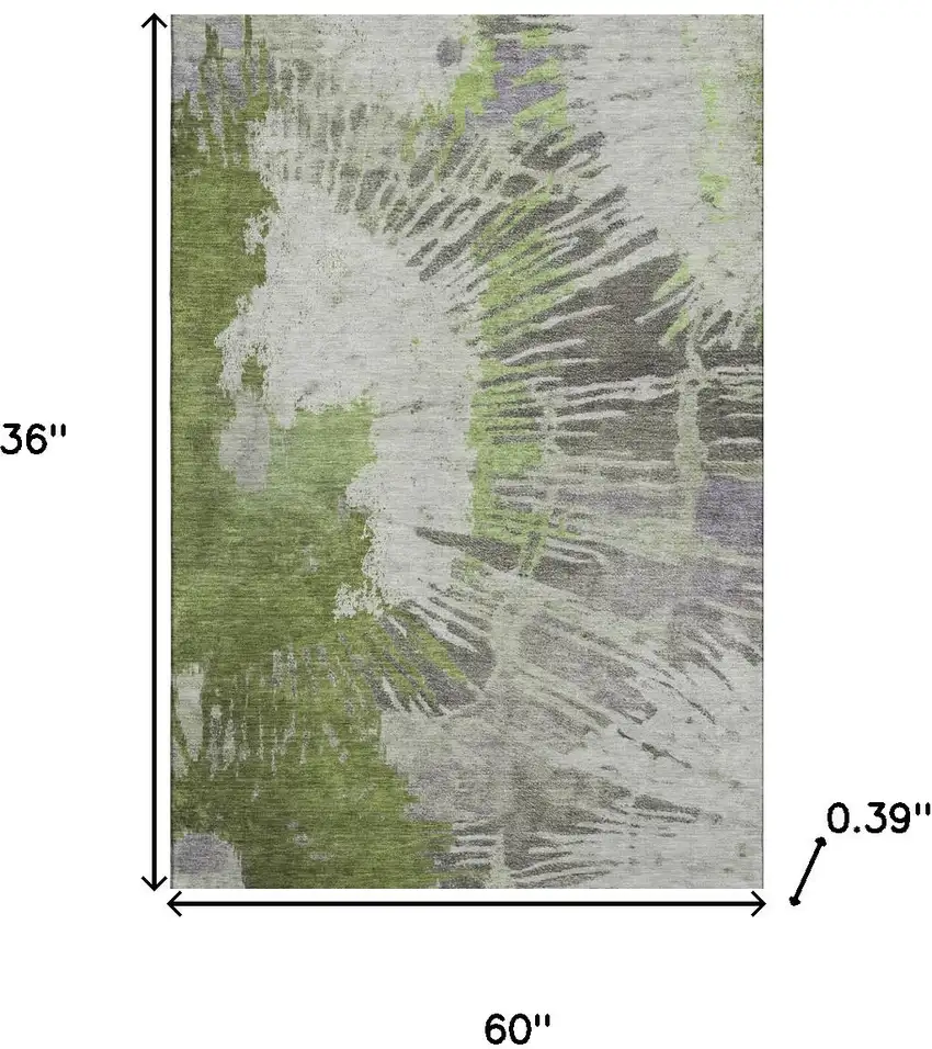 Olive Green Ivory And Gray Abstract Washable Area Rug With UV Protection Photo 3