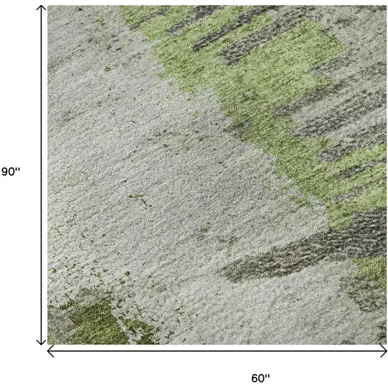 Olive Green Ivory And Gray Abstract Washable Area Rug With UV Protection Photo 8