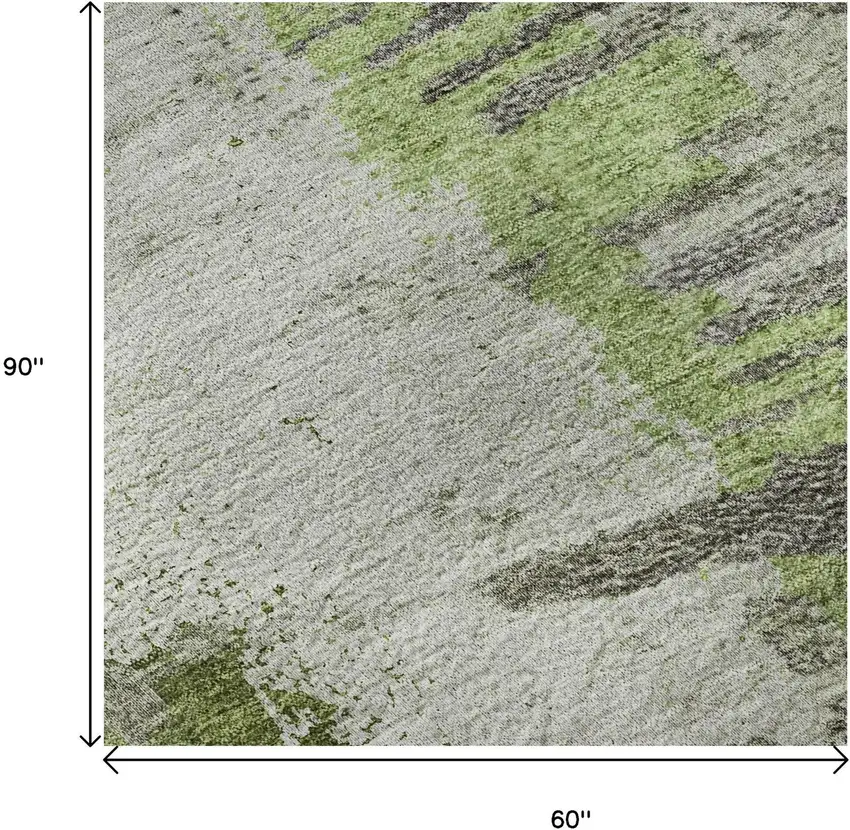 Olive Green Ivory And Gray Abstract Washable Area Rug With UV Protection Photo 8