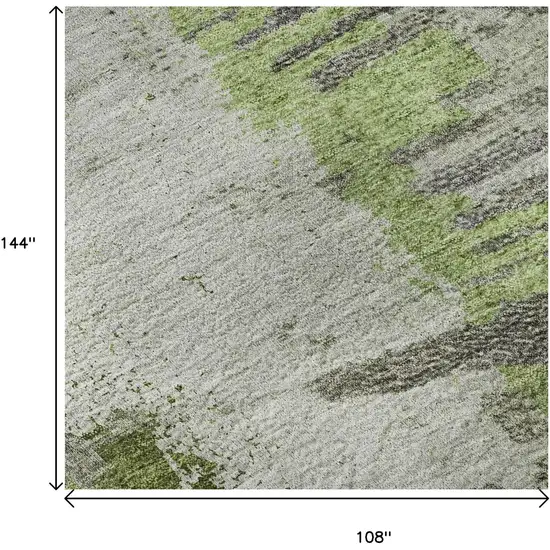 Olive Green Ivory And Gray Abstract Washable Area Rug With UV Protection Photo 8