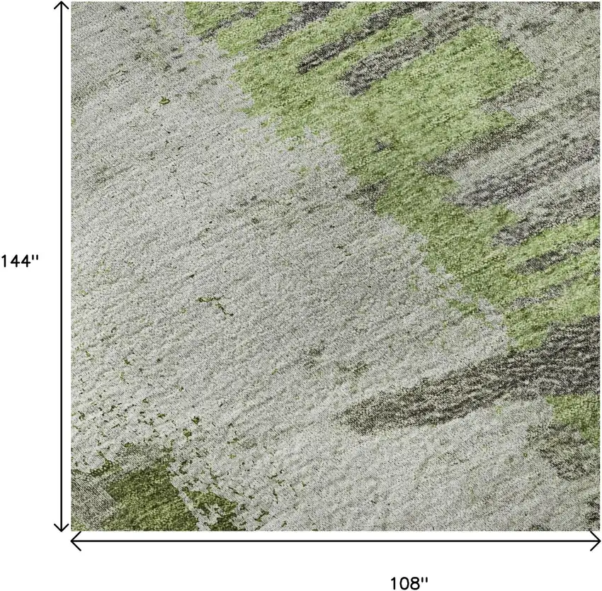 Olive Green Ivory And Gray Abstract Washable Area Rug With UV Protection Photo 8