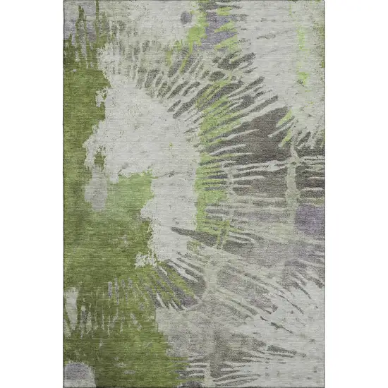 Olive Green Ivory And Gray Abstract Washable Area Rug With UV Protection Photo 4