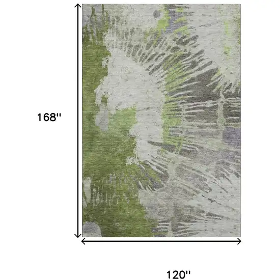 Olive Green Ivory And Gray Abstract Washable Area Rug With UV Protection Photo 3