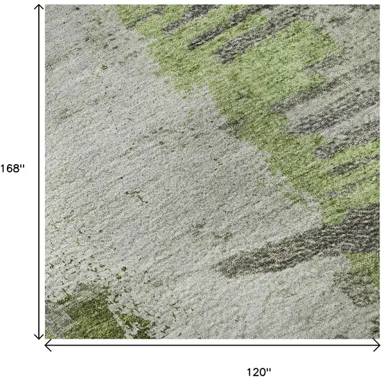 Olive Green Ivory And Gray Abstract Washable Area Rug With UV Protection Photo 8