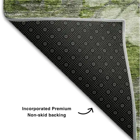 Olive Green Ivory And Gray Abstract Washable Area Rug With UV Protection Photo 6
